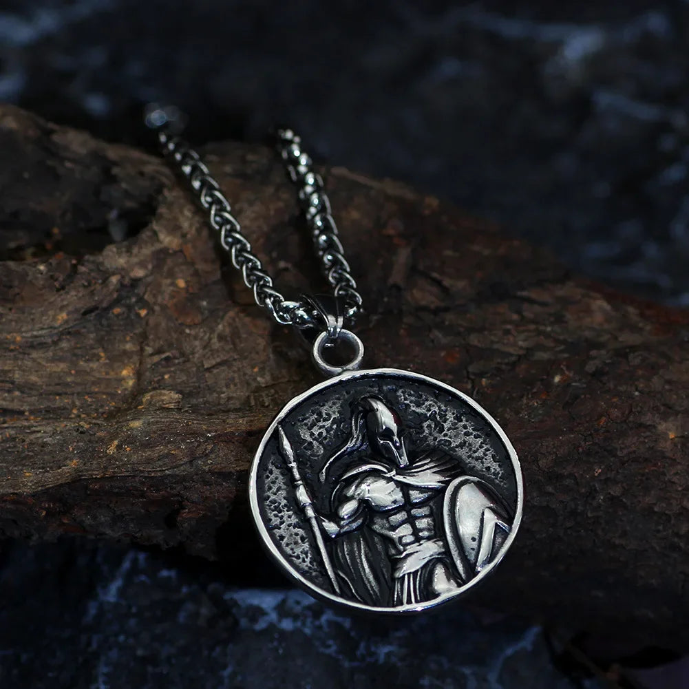 Vintage Ancient Greek Warrior Spartan Shield Pendant Necklace Punk Men's 316L Stainless Steel Party Necklace Biker Jewelry Gift