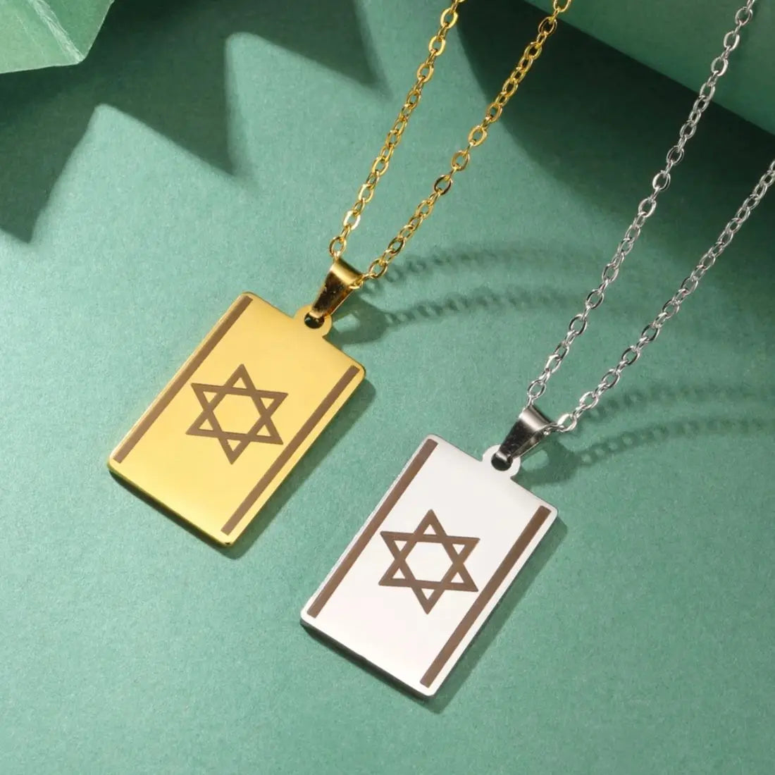 LIKGREAT Country Flag Star of David Hexagram Necklace Stainless Steel Pendant Square Plate Jewish Jewelry Gift Wholesale