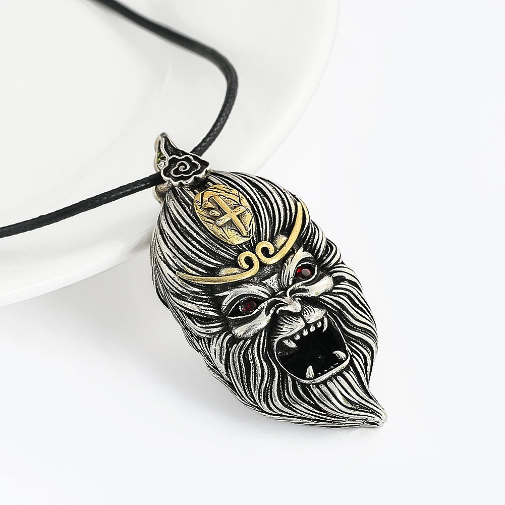 Classic Monkey Sun Wukong Pendant Necklace Chinese Retro Mythology Figure Necklace Men Jewelry Matching Winter Sweater Accessory