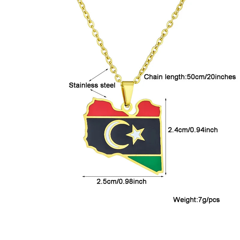 Fashion Libya Map Flag Pendant Necklace for Women Men Gold Color Jewelry Libya Country Map Charms Jewelry Ethnic for Women Men