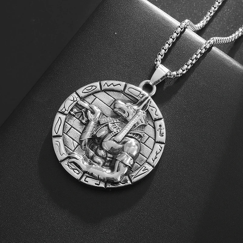 Retro Arabian Egyptian Mythology God of Death Anubis Medal Pendant Necklace Men's Personalized Punk Pharaoh Amulet Jewelry