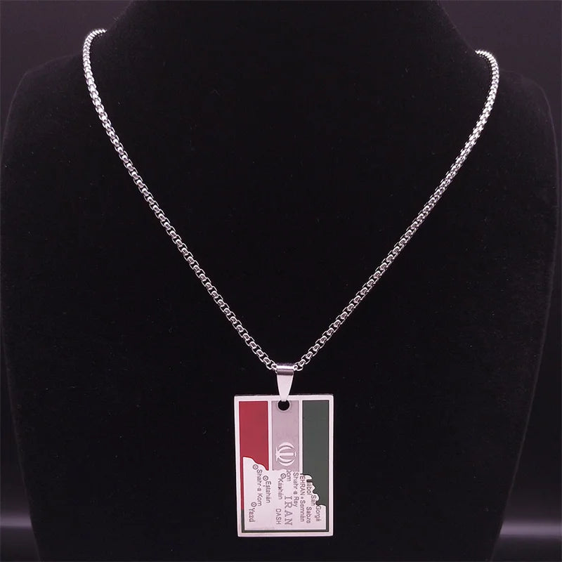 Country Iran Map Flag Color Pendant Necklaces for Women Men Stainless Steel Gold Color Iranian Necklace Jewelry collar N2062S06