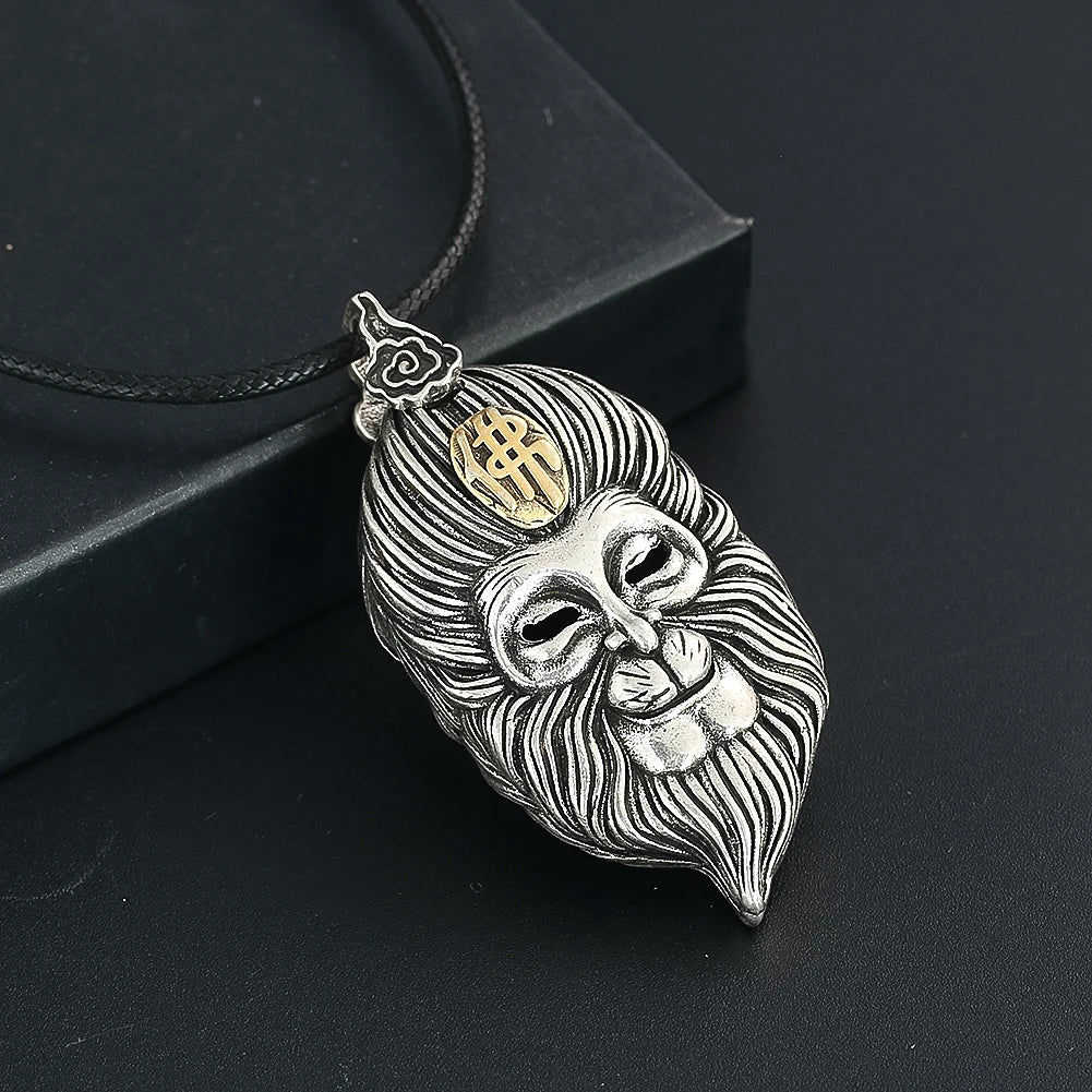 Classic Monkey Sun Wukong Pendant Necklace Chinese Retro Mythology Figure Necklace Men Jewelry Matching Winter Sweater Accessory