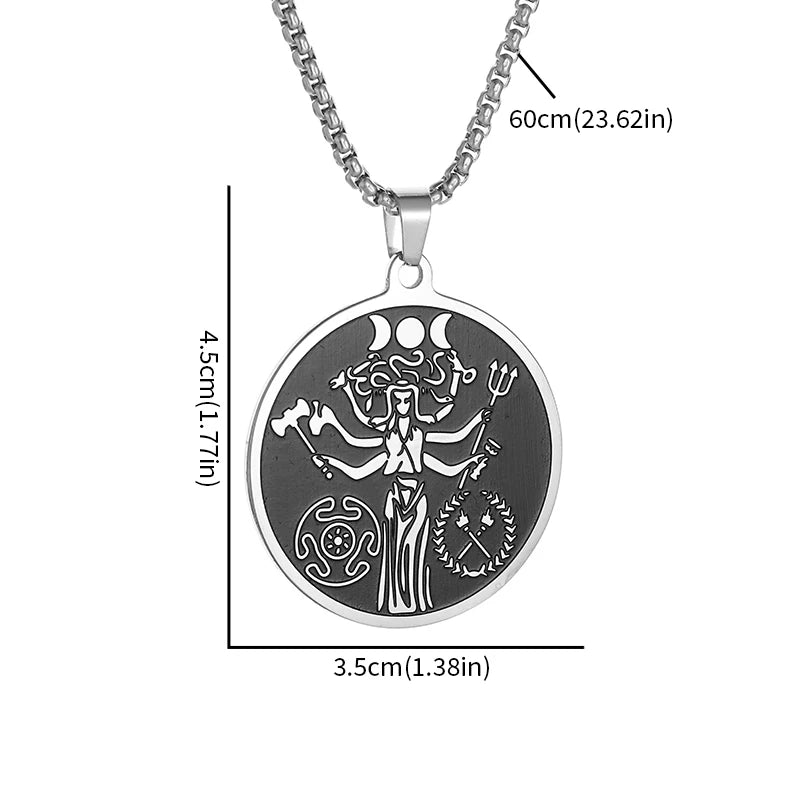 Stainless Steel Ancient Greek Medusa Snake Goddess Disc Pendant Necklace Men's Personalized Punk Hip Hop Party Jewelry