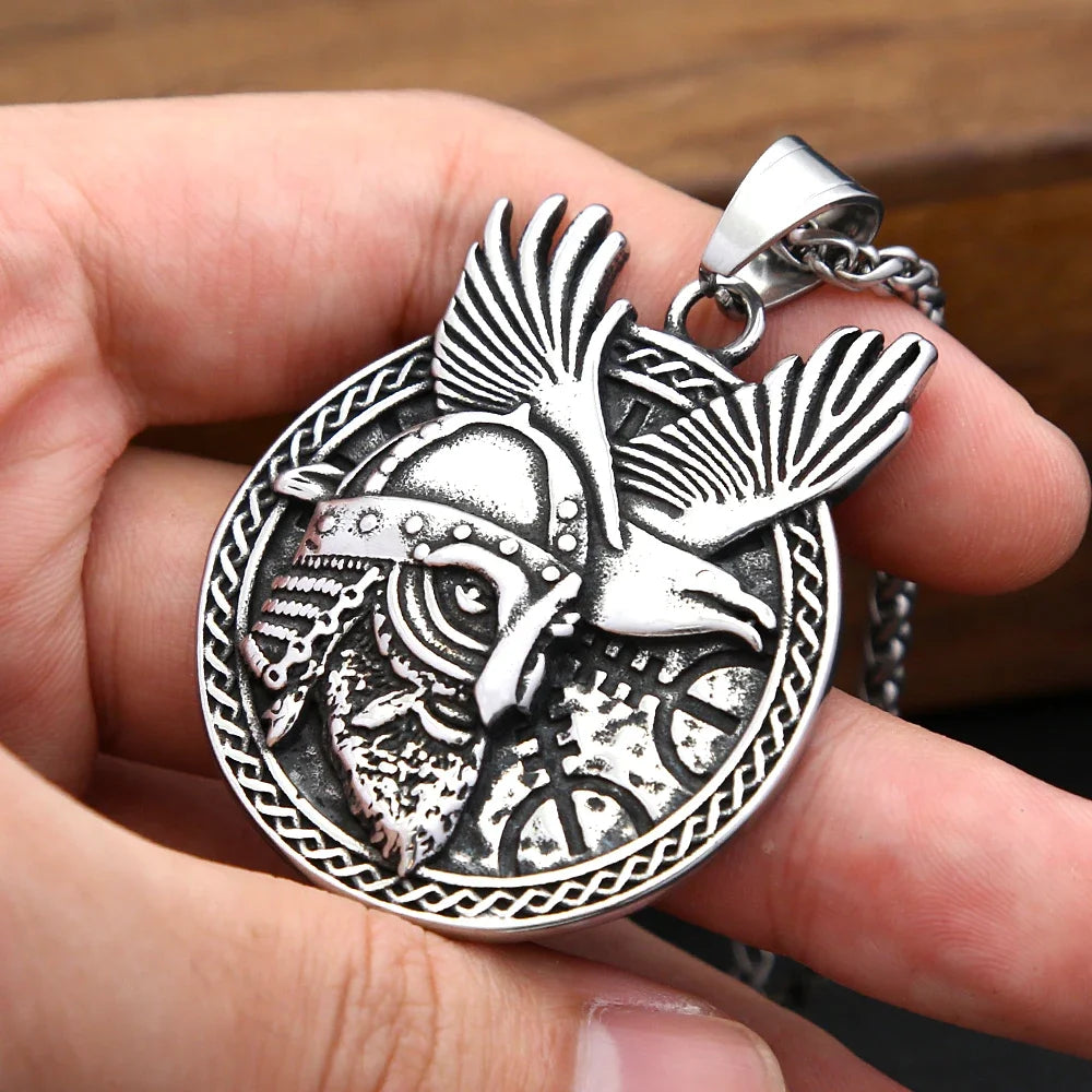 Nordic Odin Raven Necklace For Men Stainless Steels Celtic Knot Runes Pendant Punk Viking Amulet Jewelry Gifts Dropshipping