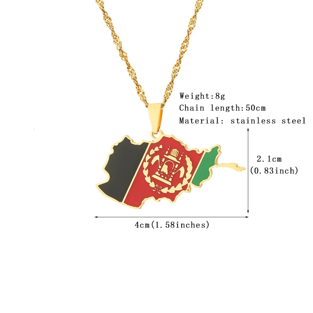 Fashion Afghanistan Map Flag Pendant Necklace Stainless Steel Men Women Country Maps Jewelry Gift