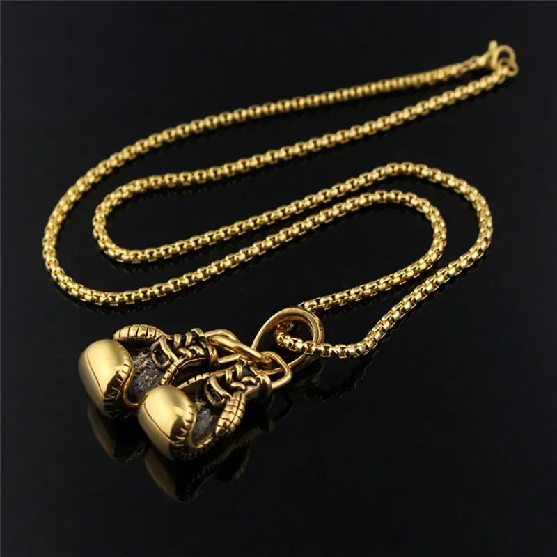 Mini Boxing Glove Necklace Gold Color Chain Pair Boxing Glove Pendant Necklaces For Men Boys Charm Fashion Sport Fitness Jewelry