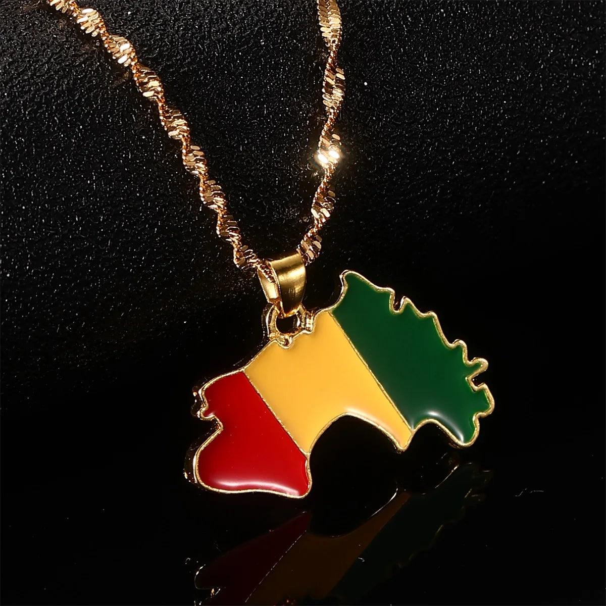 The Republic of Guinea Map Flag Pendant Necklace Chain Jewelry