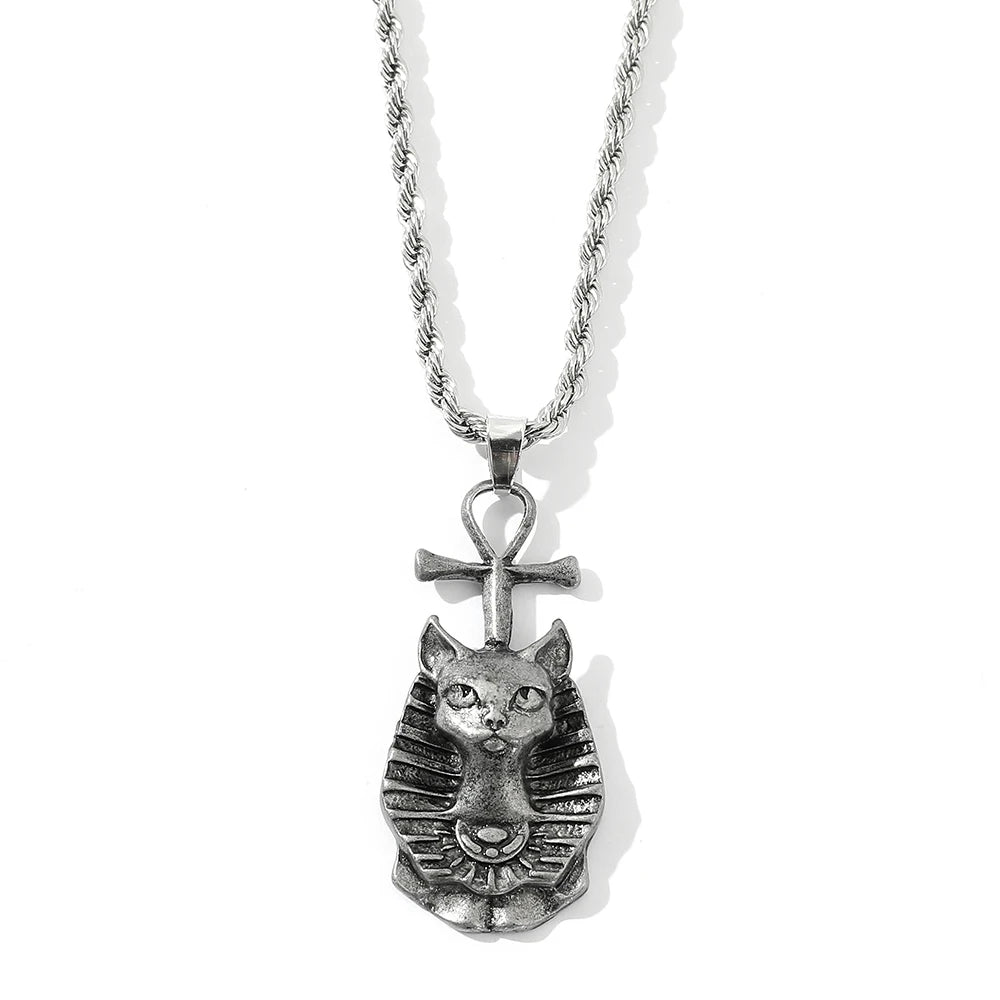 Egyptian Pharaoh Cat Pendant Necklaces for Men Cool Punk Accessories Birthday Anniversary Party Favors Gifts for Friends