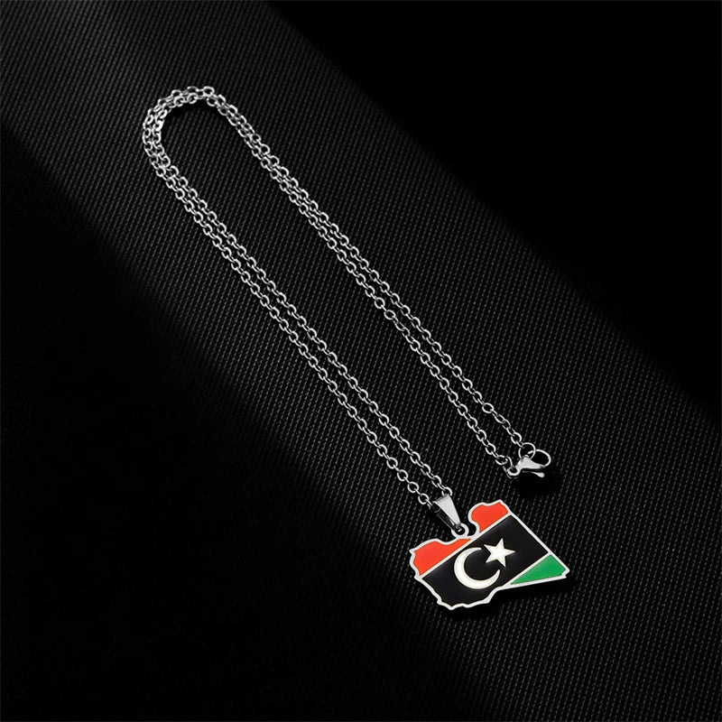 Fashion Libya Map Flag Pendant Necklace for Women Men Gold Color Jewelry Libya Country Map Charms Jewelry Ethnic for Women Men