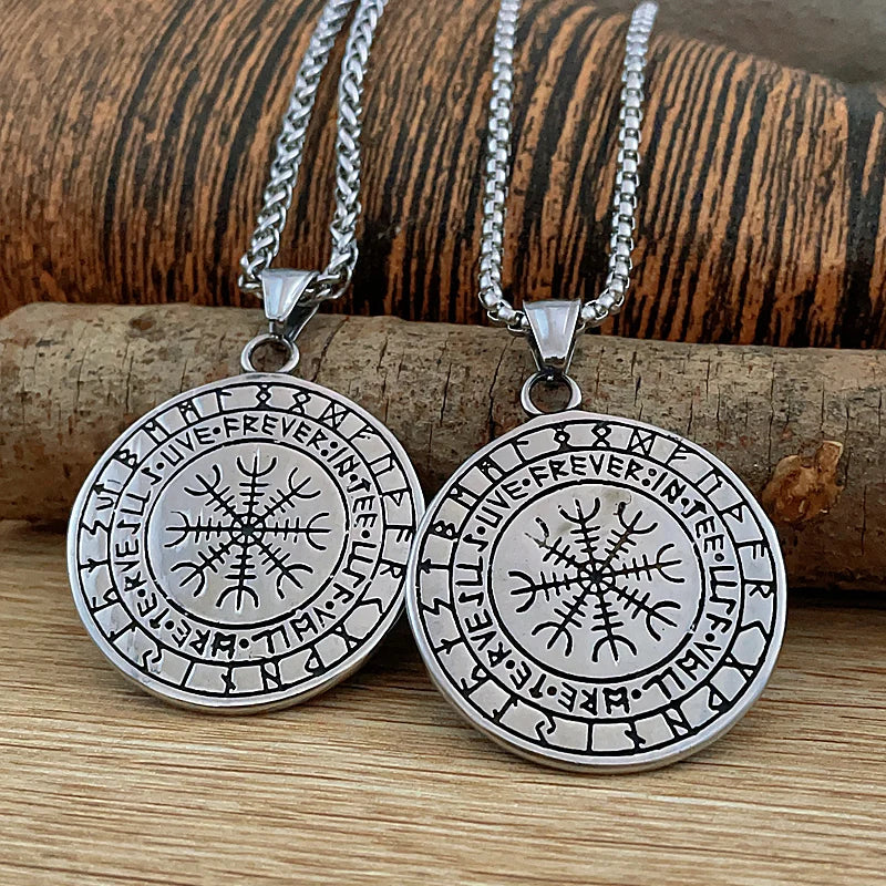 Norse Mythology Viking Crow Necklace Stainless Steel Men Odin Raven Gold Color Slavic Rune Vegvisir Pendant Chain Amulet Jewelry