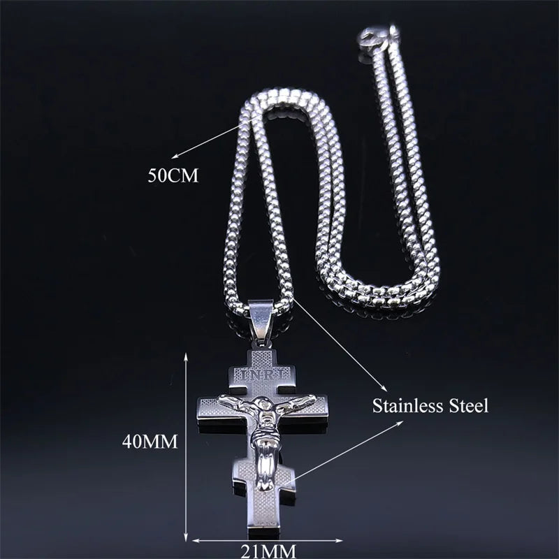 Orthodox Cross Jesus Necklace for Women Men Stainless Steel Russian Greek Church Eternal Cross Jewelry corrente masculina N6597