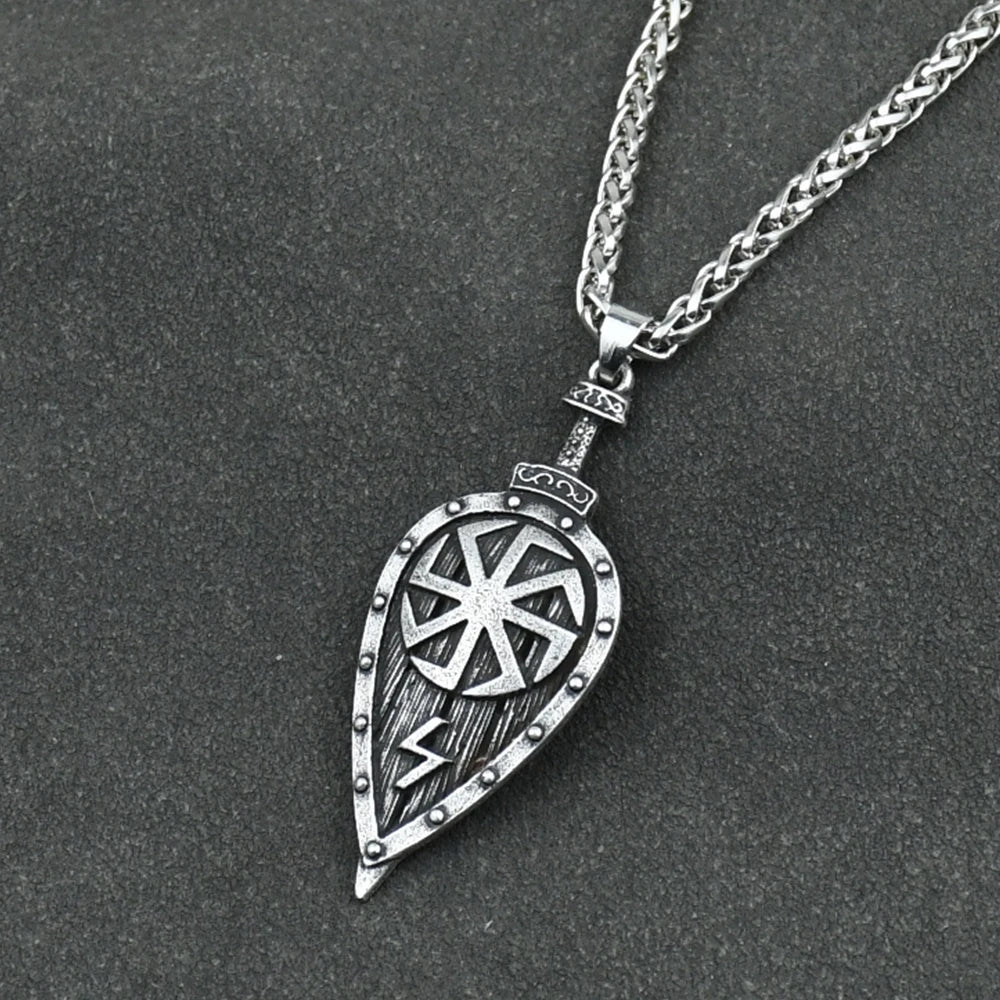 Slavic Kolovrat Sword Shield Amulet Pendant Viking Talisman Runes Jewelery Necklace For Men Women