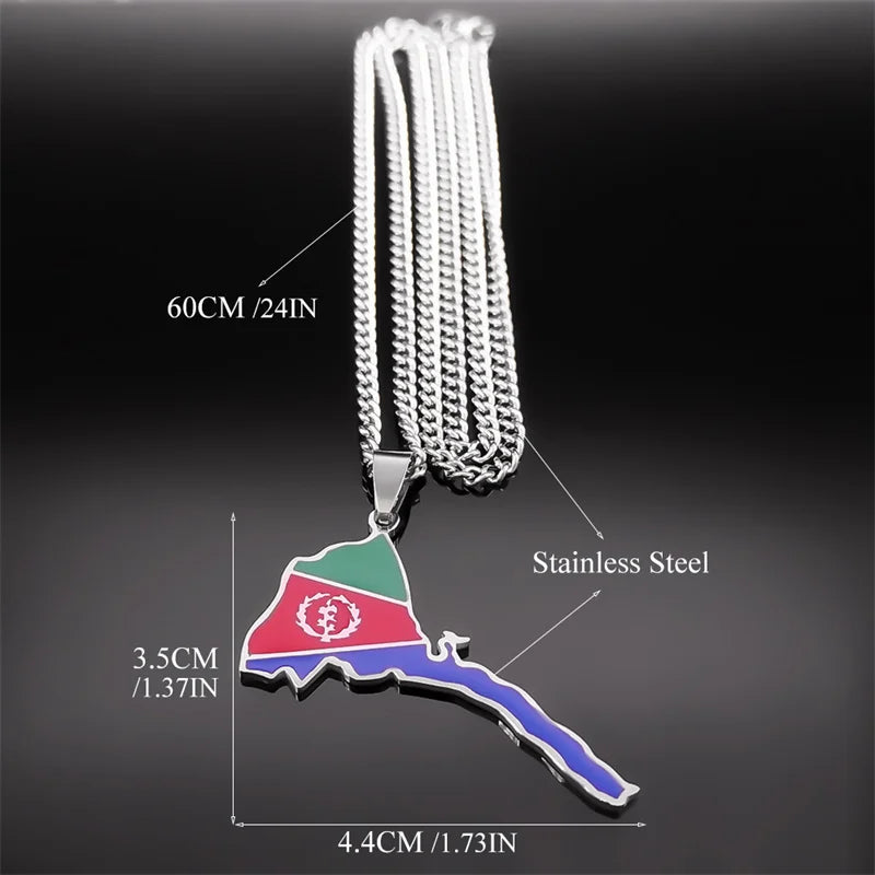 Eritrea Flag Map of Eritrean Country Necklace Women Men Stainless Steel Silver Color Pendant African Necklaces Jewelry