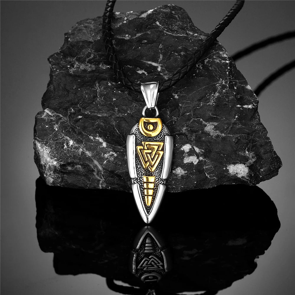 Vikings Rune Gungnir Arrowhead Necklace Men Stainless Steel Norse Mythology Odin's Spear Pendant Charm Valknut Amulet Jewelry