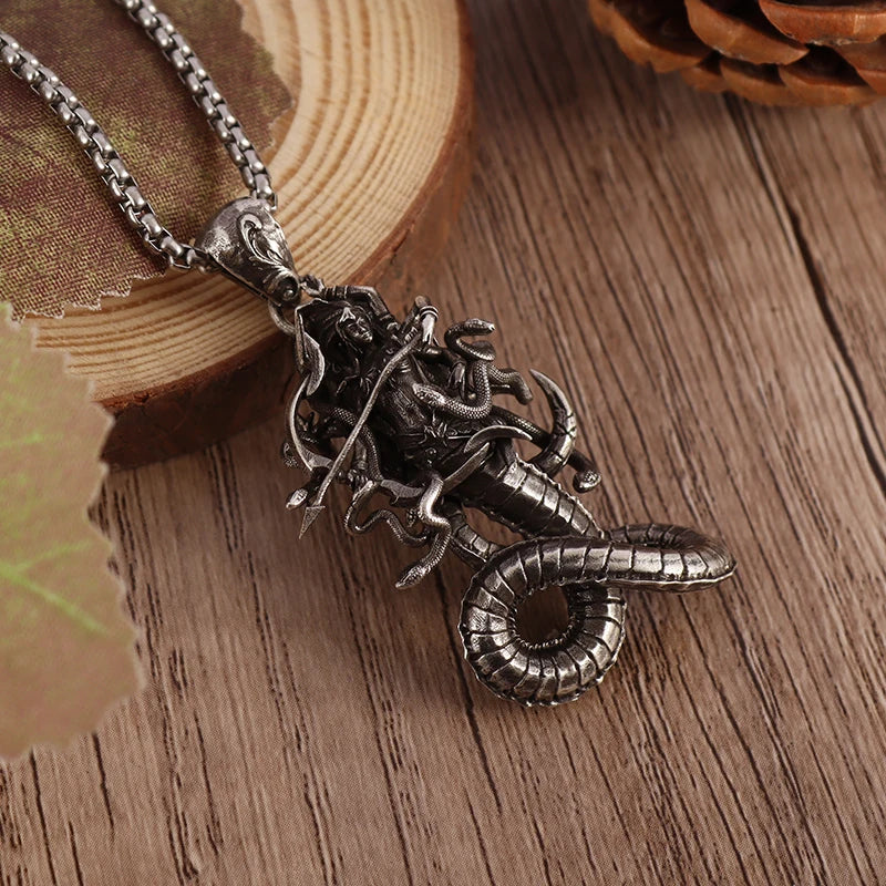 Retro Greek Mythology Medusa Six-Armed Snake-Haired Banshee Pendant Necklace for Men and Women Punk Trend Jewelry