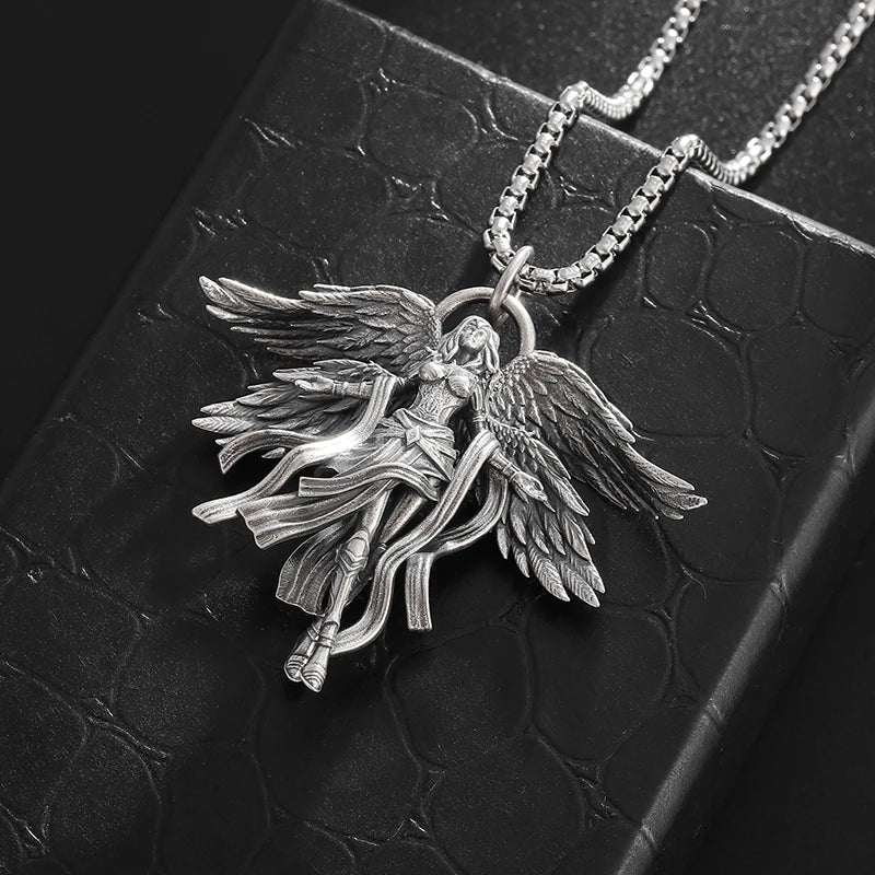 Ancient Greek Mythology Four Winged Goddess Pendant Necklace Suitable for Men and Women Punk Lucky Amulet Accessory Gift