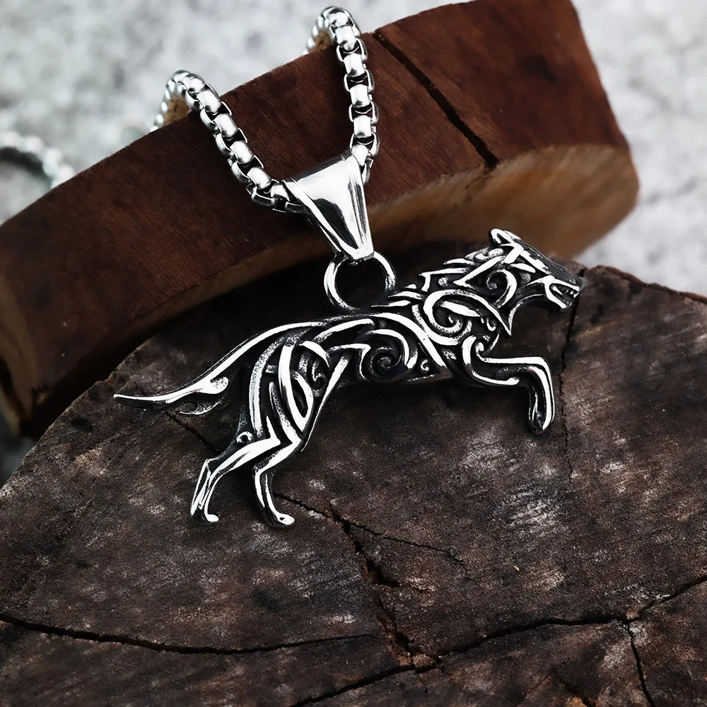 Retro Nordic Mythology Celtic Knot Wolf Animal Pendant Necklace Personalized Men's Fashion Lucky Trend Jewelry