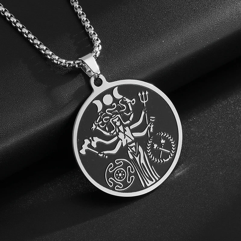 Stainless Steel Ancient Greek Medusa Snake Goddess Disc Pendant Necklace Men's Personalized Punk Hip Hop Party Jewelry