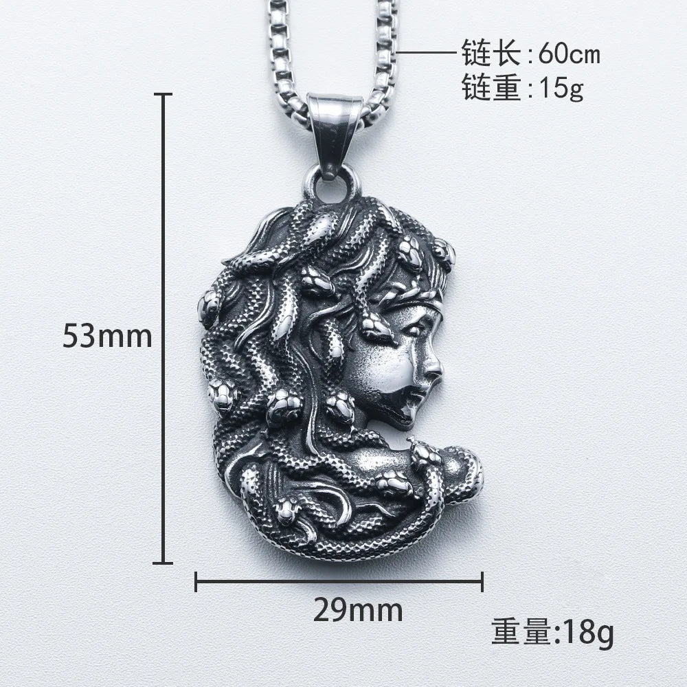 Ancient Greek Mythology Snake Lady Medusa Pendant Necklace Punk Hip Hop Fashion Men's Jewelry