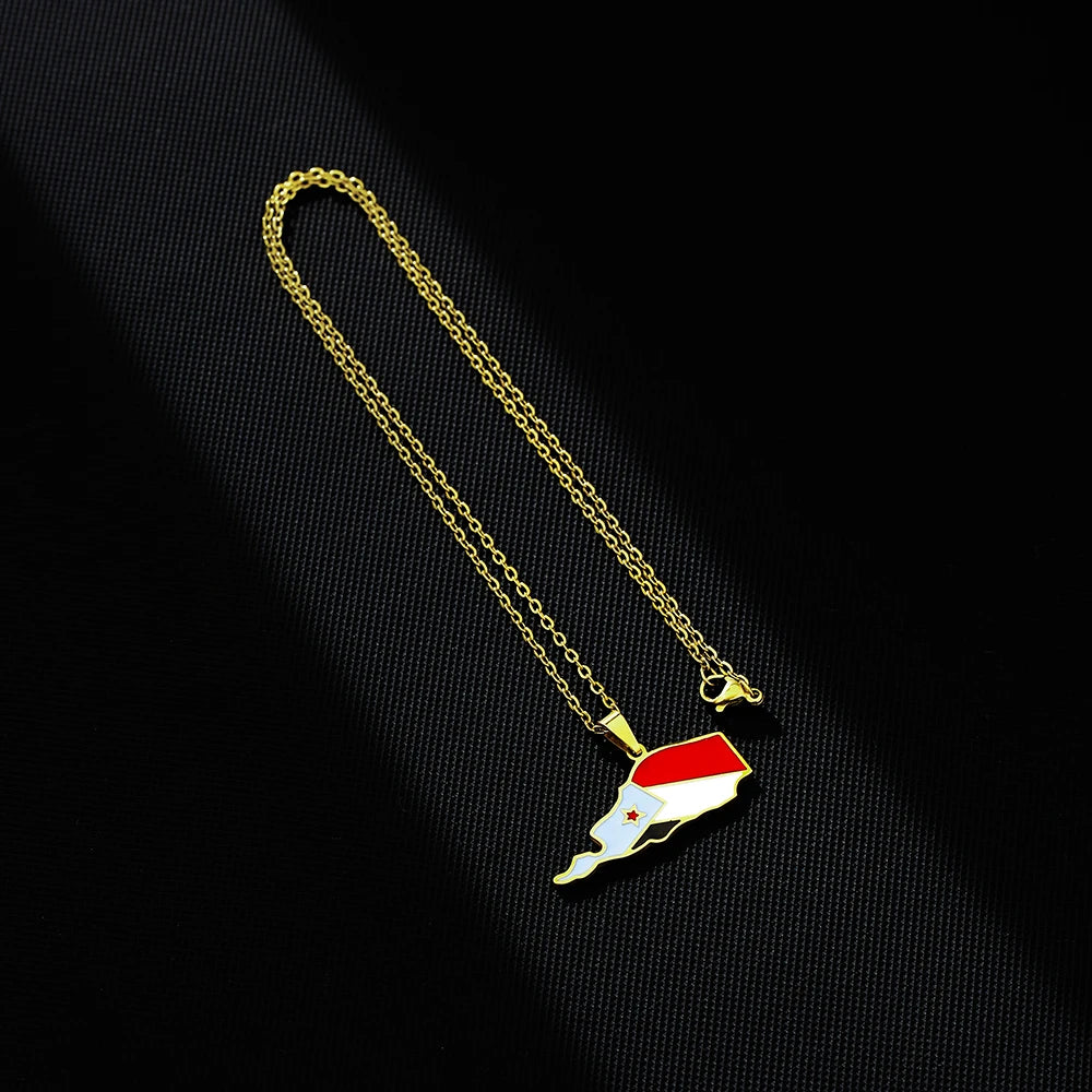 Fashion South Yemen Map Flag Pendant Necklace Stainless Steel Men Women Country Maps Gold Color Silver Color Jewelry Gift