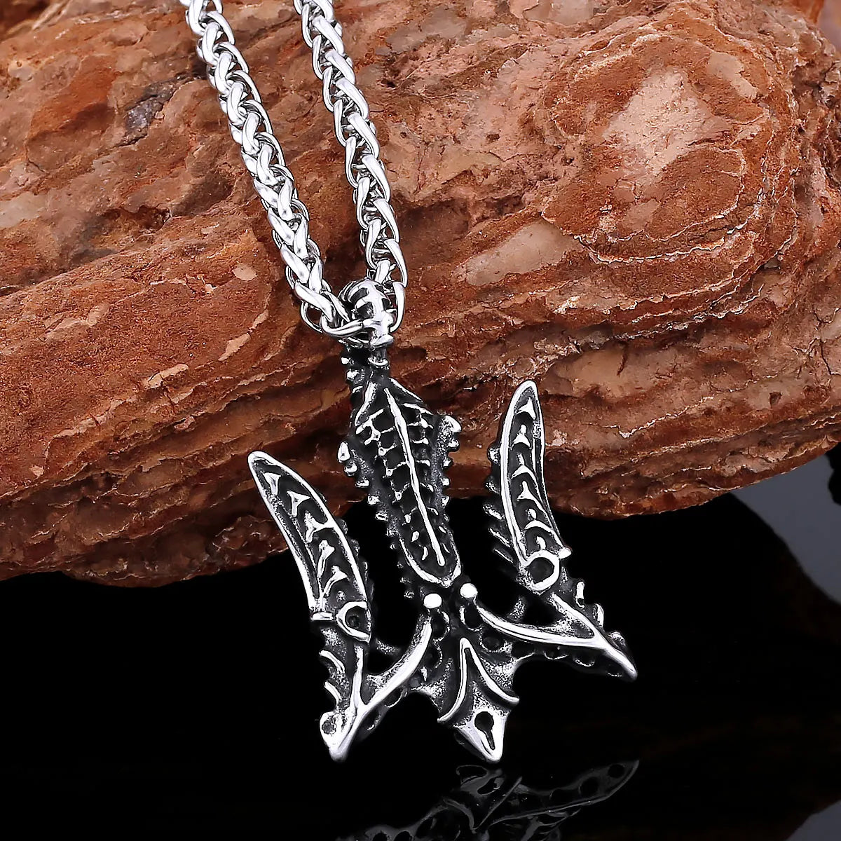 Greek Mythology Poseidon Weapon Trident Necklace Vintage Men Hip Hop Stainless Steel Pendant Jewelrt Amulet Gift for Boyfriend