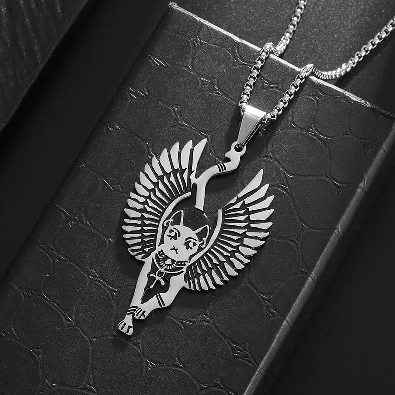 Ancient Egyptian Stainless Steel Bastet Patronus Pendant Necklace for Men and Women Vintage Cthulhu Mythology Jewelry