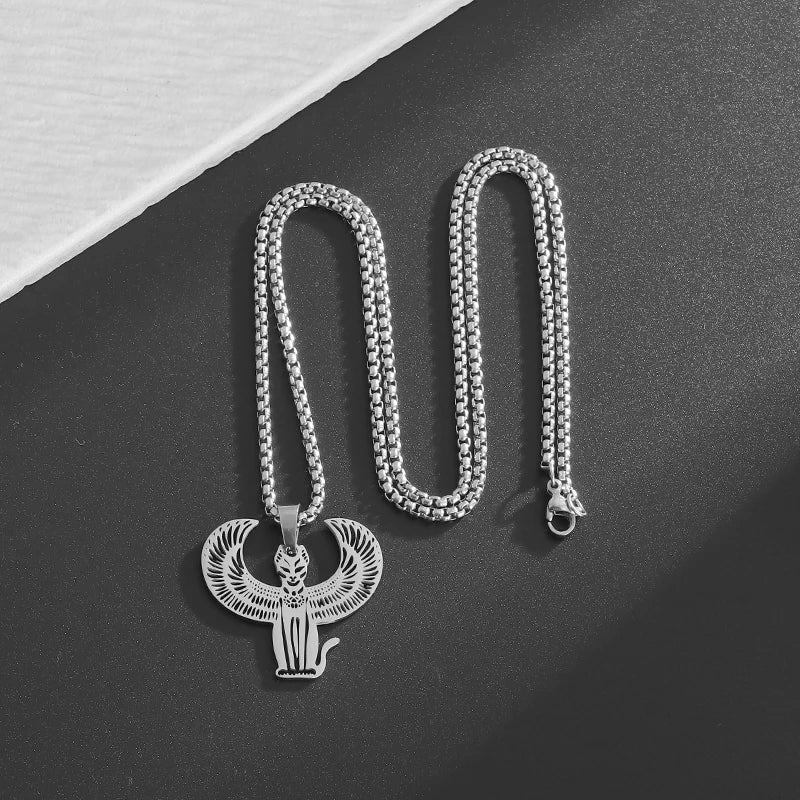 Ancient Egyptian Cat Pendant Cthulhu Mythology Nemesis Stainless Steel Necklace Fashion Retro Amulet Fashion Cool Men's Jewelry