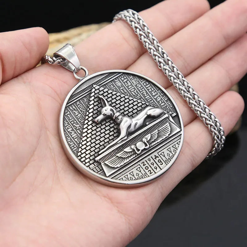 Vintage Style Egyptian Anubis Necklace Amulet Popular Charm Stainless Steel Mythology Pendent for Men Jewelry Gifts Dropshipping