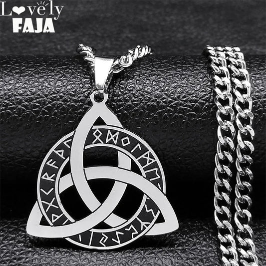 Viking Runes Triquetra Pendant Necklace Celtic Witch Knot Symbol Holy Trinity Necklaces Stainless Steel Ancient Amulet Jewelry