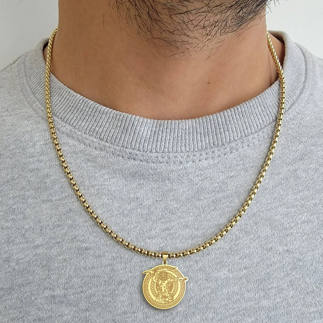 CHENGXUN Thunder God Zeus Pendant Necklace for Men Boys Stainless Steel Punk Ancient Greek Mythology Charm Chain Hip Hop Jewelry