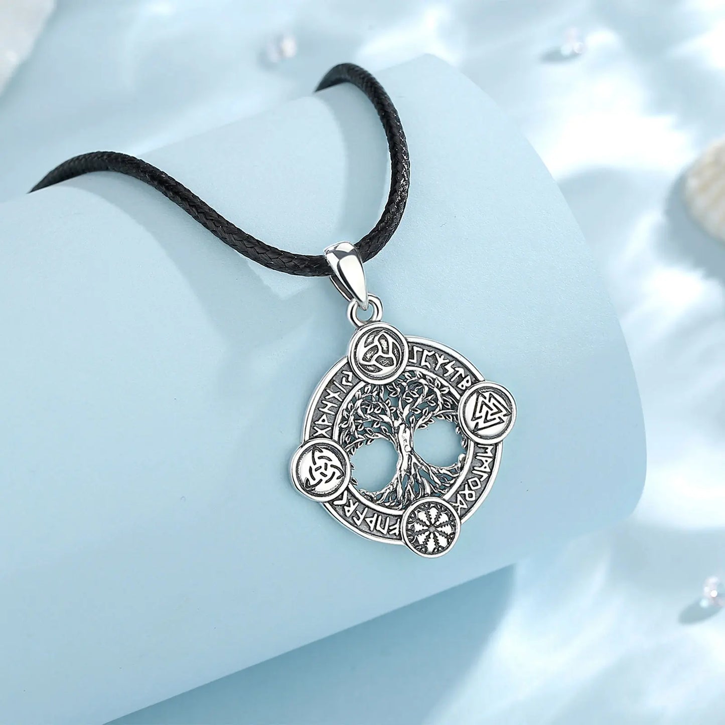 Eudora 925 Sterling Silver Tree of Life Necklace  Norse runes Hexe Celtic Knoten Yggdrasil Amulett Pendant Man Viking Jewelry