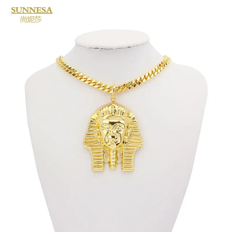 SUNNESA Unisex 18k Gold Plated Jewelry Sets for Egyptian Head Pendant Necklace Wedding Engagement Party Jewelry