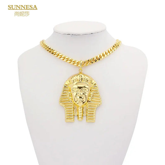 SUNNESA Unisex 18k Gold Plated Jewelry Sets for Egyptian Head Pendant Necklace Wedding Engagement Party Jewelry