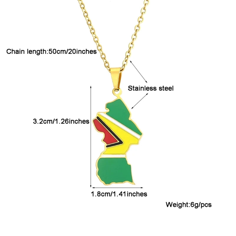 Stainless Steel Country Outline Pendant Necklace Guyana Map Pendant Necklace Statement Jewelry Charm Neck Chain