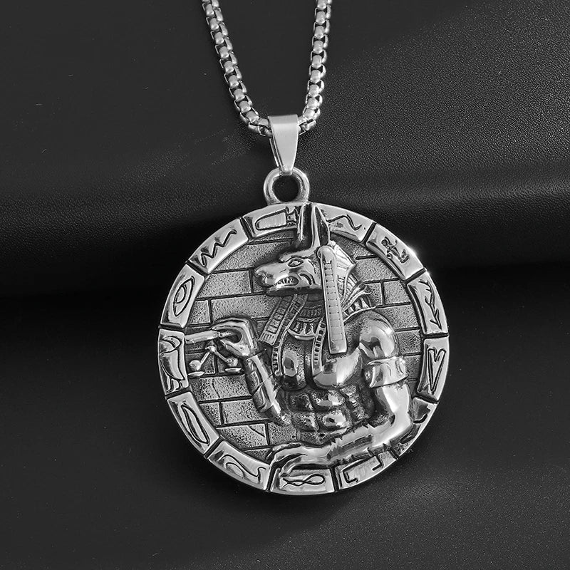 Arabian Egyptian Mythology God of Death Anubis Medal Pendant Necklace Men's Personalized Domineering Pharaoh Amulet Jewelry