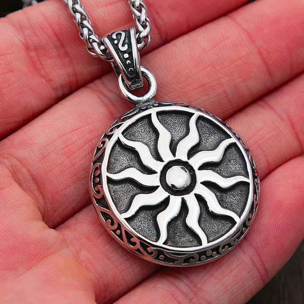 Vintage Greek Mythology Sun God Apollo Necklace Pendant Men Punk Fashion Amulet Stainless Steel Necklace Chain Jewelry Gifts