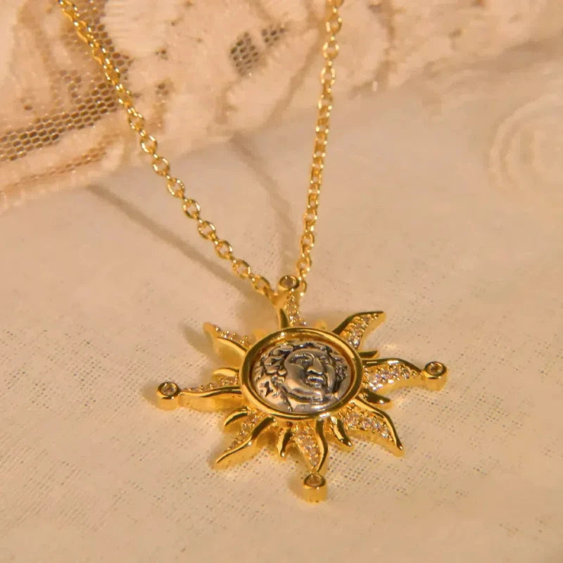 Niche Retro Sun Mythology Jewelry Ancient Roman Coins Abstract Set Pendant High Sense Earrings Pendant Set for Women Dubai Style