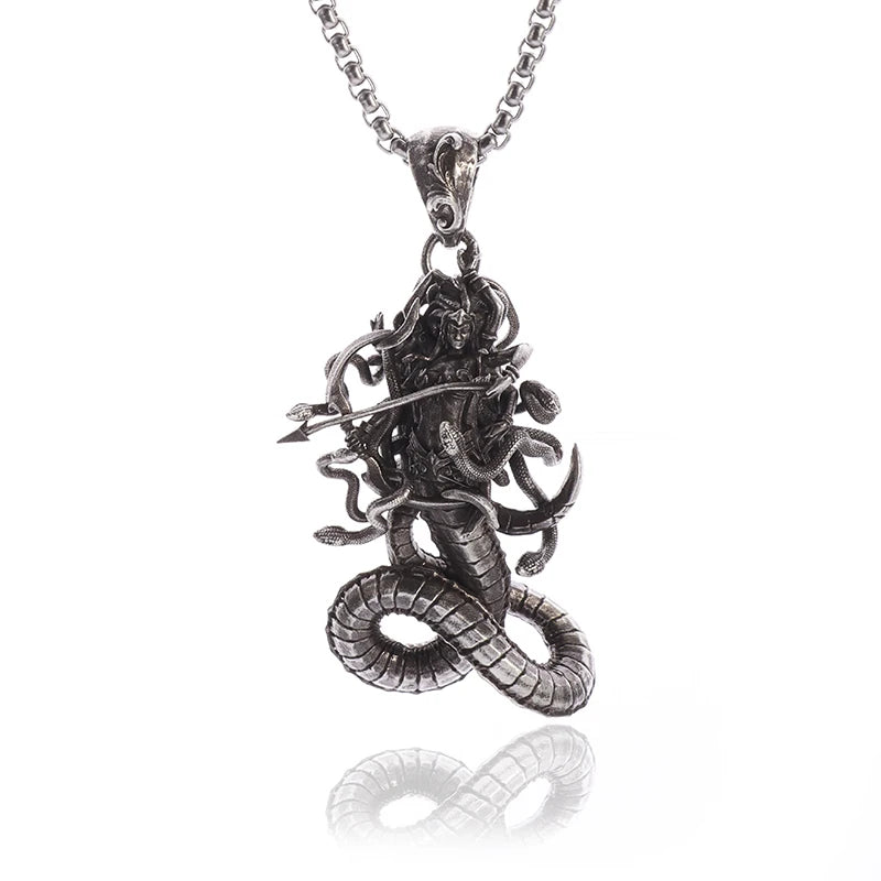 Retro Greek Mythology Medusa Six-Armed Snake-Haired Banshee Pendant Necklace for Men and Women Punk Trend Jewelry