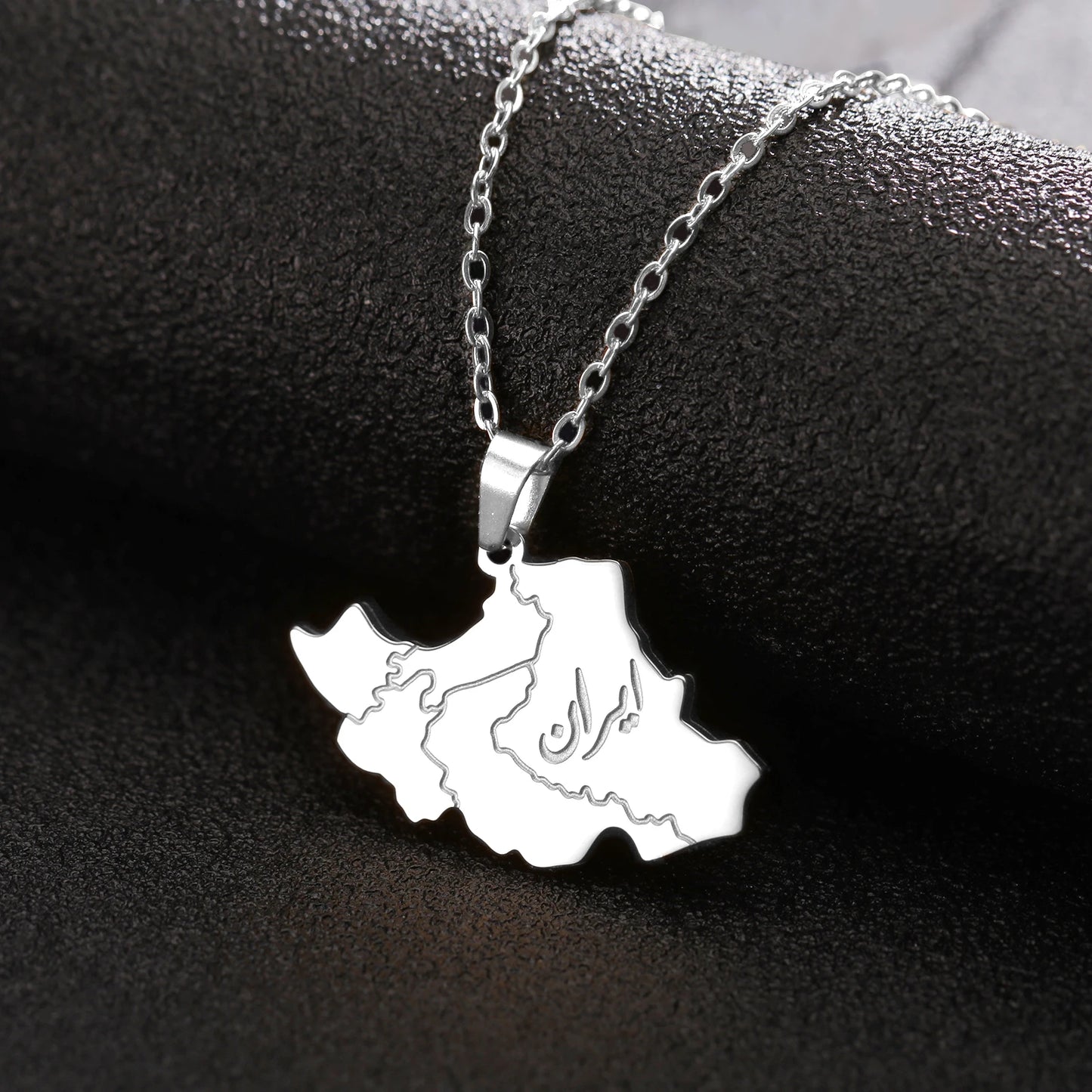 Jeshayuan Iran Map Pendant Necklace Arabic Letter For Women Stainless Steel Middle East Countries Necklace Jewelry