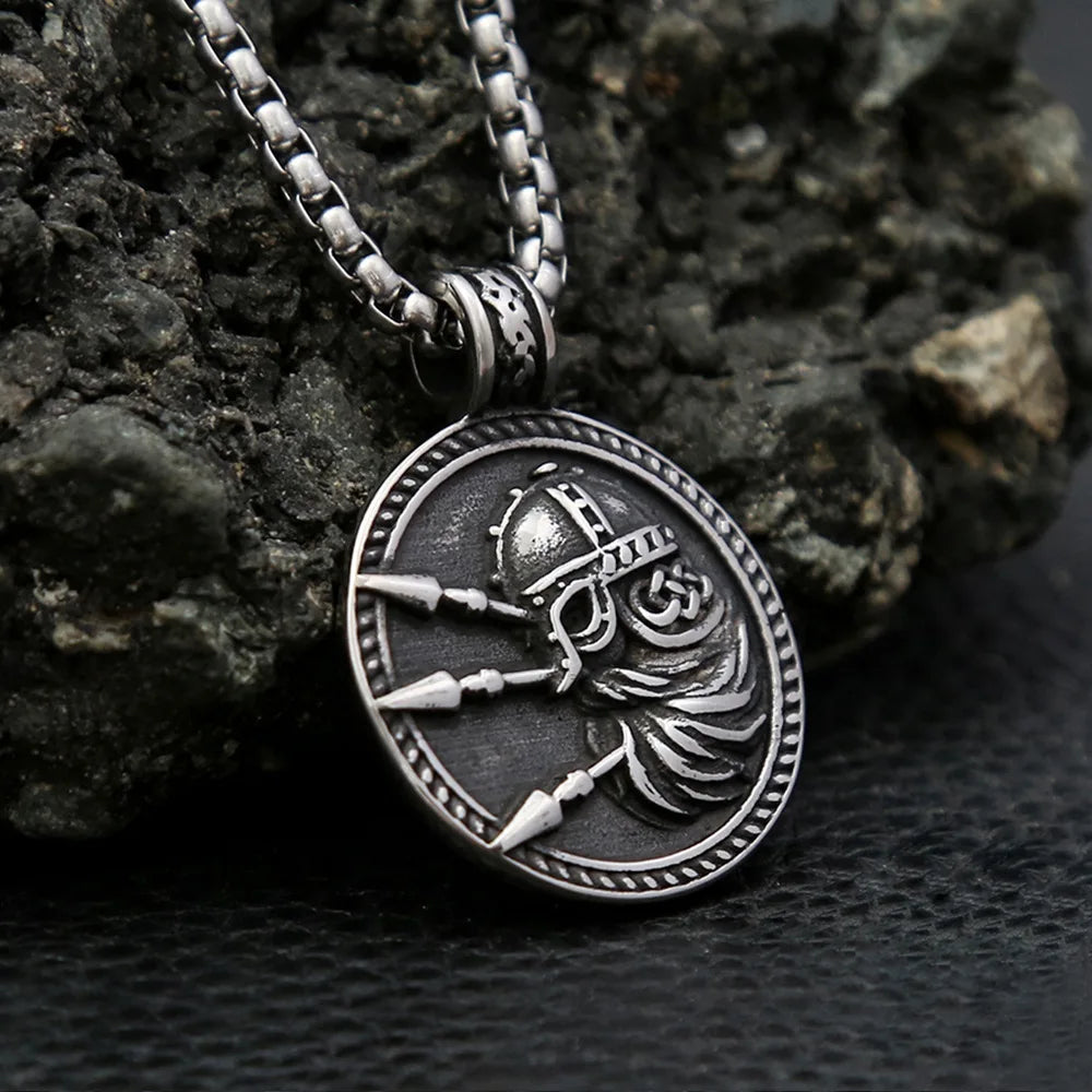 Stainless Steel Men's King of War Spartan Necklaces Vintage Vikings Warrior Pendant Chain Ancient Greek Warrior Amulet Jewelry