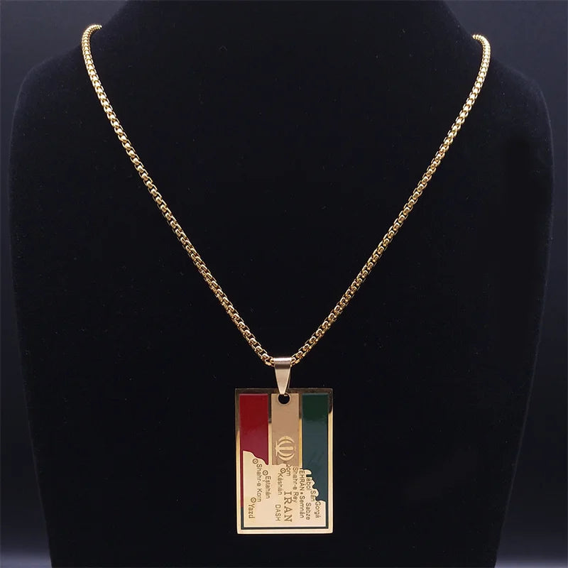 Country Iran Map Flag Color Pendant Necklaces for Women Men Stainless Steel Gold Color Iranian Necklace Jewelry collar N2062S06