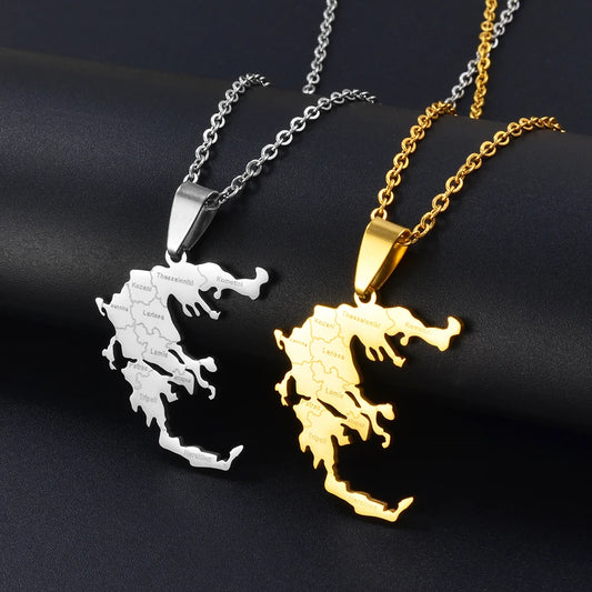 Anniyo Greece Map With Cities Name Pendants Necklaces Women Men Silver Color/Gold Color Greek Jewelry Patriotic  #297921