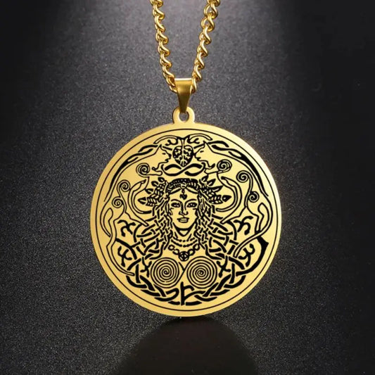 Dawapara Norse Mythology Freyja Goddess Associated with Love, Sex, Beauty, Fertility Amulet Necklace Stainless Steel Jewelry