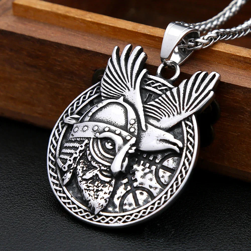 Nordic Odin Raven Necklace For Men Stainless Steels Celtic Knot Runes Pendant Punk Viking Amulet Jewelry Gifts Dropshipping