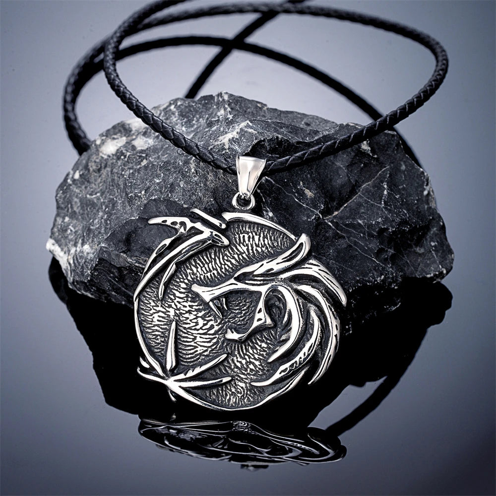 Vintage Vikings Odin's Wolf Necklaces Men Stainless Steel Norse Mythology Celtic Dragon Fenrir Amulet Pendant Men Charm Jewelry