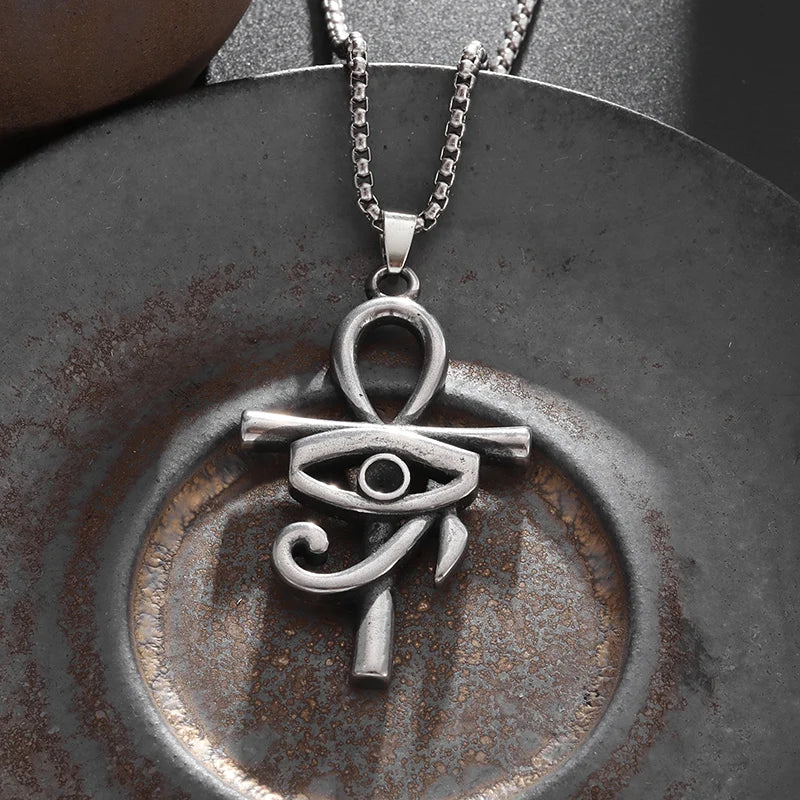 Classic Vintage Style Ankh Symbol Greek Letter T and Eye of Horus Fit Stainless Steel Pendant Necklace Amulet Party Gift Jewelry