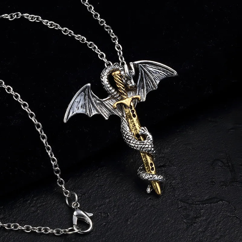 Vintage Greek Mythology Sword Pterodactyl Necklace for Men and Women Amulet Jewelry Gift