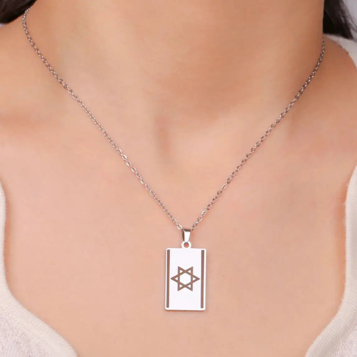 LIKGREAT Country Flag Star of David Hexagram Necklace Stainless Steel Pendant Square Plate Jewish Jewelry Gift Wholesale