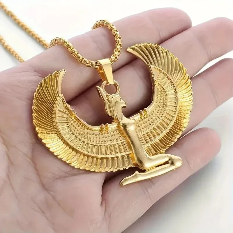 Ancient Egyptian Mythology Goddess Isis Wings Mysterious and Elegant Pendant Necklace